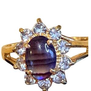 Vinatge Oval Multi color Stone Halo Ring Gold Tone Women Jewelry Sz 7.5